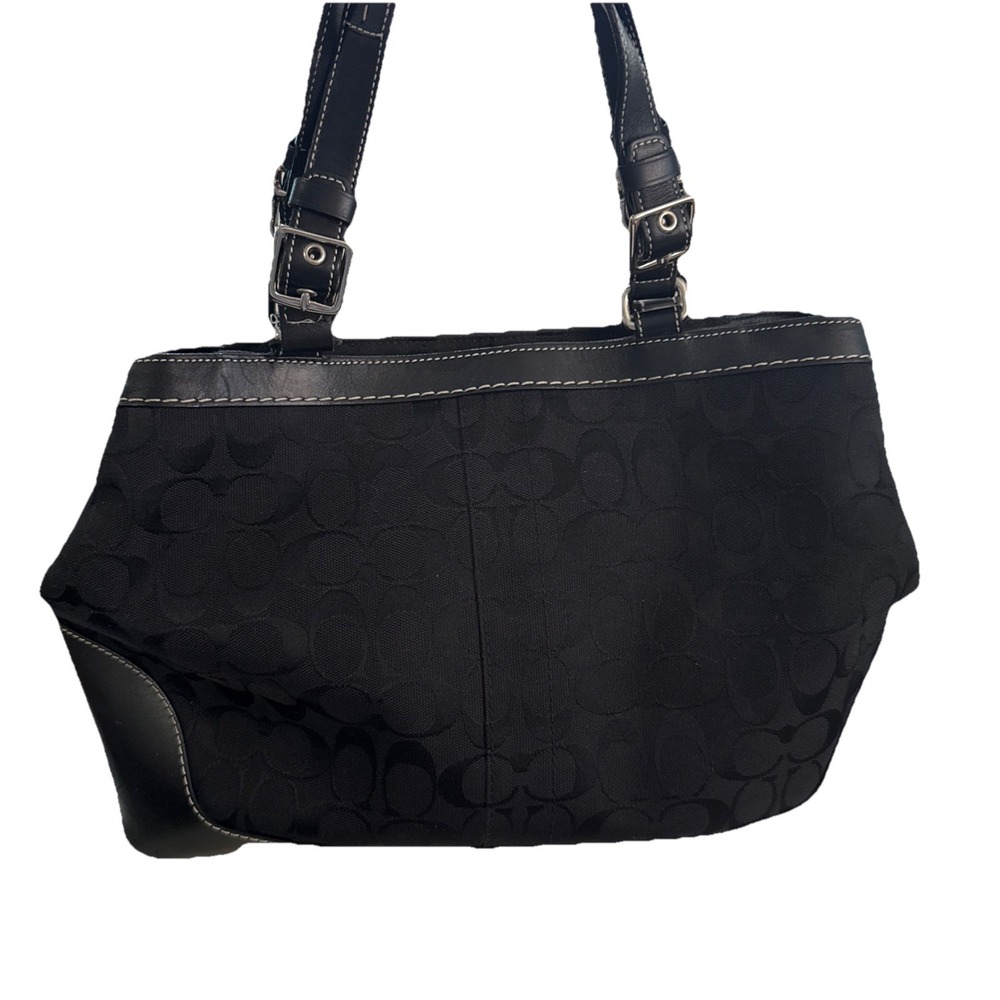 Coach Handbag Black Signature Logo Inside Zip Pocket E04M-7052 Leather Canvas